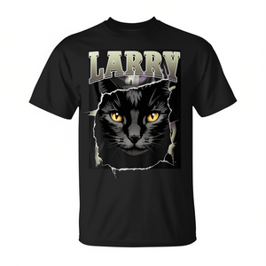 Camiseta Larry Cat Negra Unisex Cuello Redondo Manga Corta Impresión Digital Camiseta Promocional - Product Image 2
