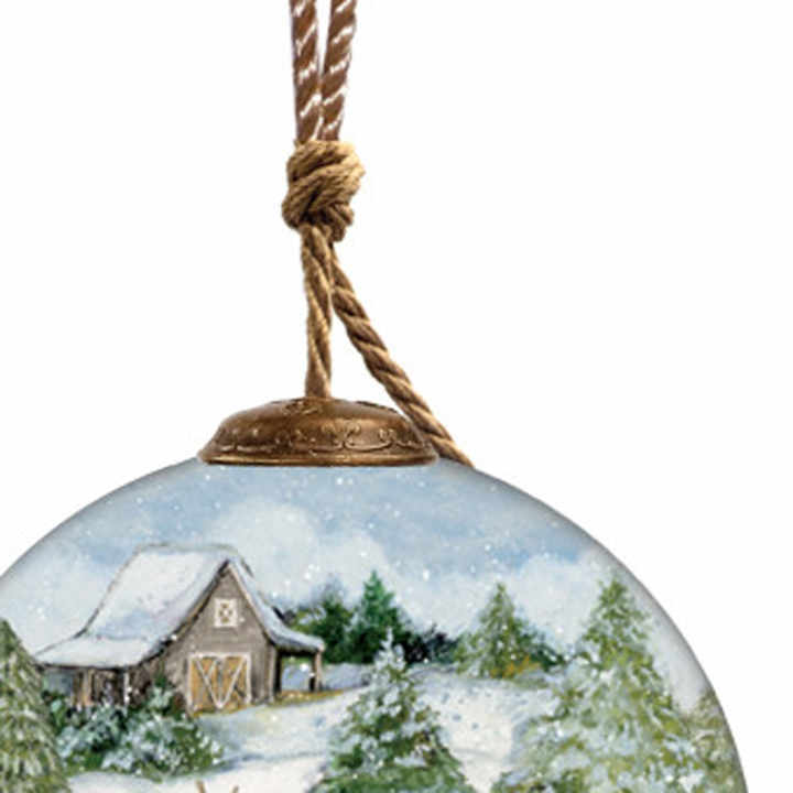 Hand Painted & Mouth Blown Glass Ornament HMS Snowy Mountains Ski Rental Unique Crafts Product
