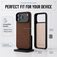 Étui en cuir véritable Crazy Horse pour iPhone 18 Pro Max avec anneau magnétique intégré, coque arrière de protection antichoc