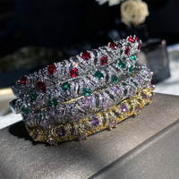 Jachon Vintage farbiger Schatz-Ruby roter Diamant-Armband 18K Gold plattiert Kristall geometrisch glänzend Zirkon-Armband für Damen