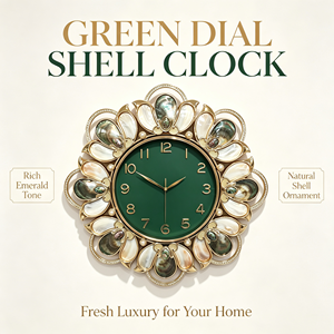 Orologio da Parete <span class=keywords><strong>Armens</strong></span> di Lusso in Stile Antico Moderno con Fiori e Conchiglie, Madreperla Naturale, Abalone Intarsiato, Cornice Placcata Oro e Strass - Product Image 2