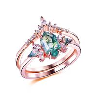 Bague en argent sterling 925 avec agate verte naturelle en forme d'hexagone long et pierres latérales en forme de cerf-volant, bijoux