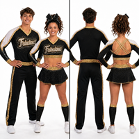Uniforme de cheerleading noir et or personnalisé avec strass, ensemble de performance unisexe pour hommes et femmes