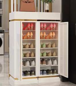 Porte-chaussures vertical moderne ultra-fin rotatif en bois et métal - Gain de place - Durable - Montage facile - Installation gratuite - Product Image 2