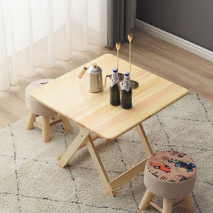 Modern Minimalist Pine <b>Folding</b> <b>Table</b> Square Solid Wood Cross Base <b>Outdoor</b> Picnic Use 2 Seater - Product Image 1