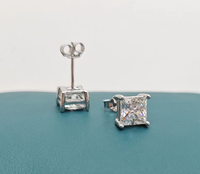 Boucles d'oreilles clous en argent sterling 925 plaqué or blanc avec moissanite VVS Princess Cube pour hommes et femmes, serties griffes