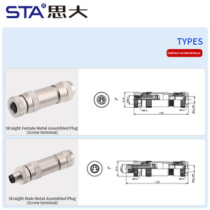 M8 Aviation Plug 3 4 Pin Straight Male Female Head Metal <strong>Assembled</strong> Shielded Waterproof Connector IP67 Screw PG7 a B D <strong>Code</strong> - Product Image 3