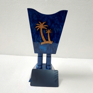 Brûleur d'encens artisanal en bois bleu motif palmier, support aromatique, brûleur de Bakhoor étonnant au design organique - Product Image 1