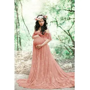 costumes femmes enceintes Suppliers-Robe de maternité longue, accessoires de maternité, pour séance Photo, robe de grossesse, en dentelle, Maxi