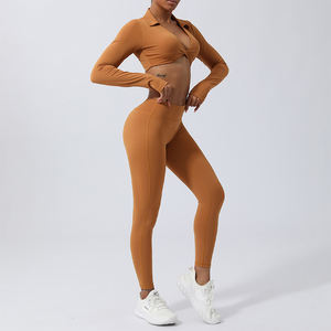 Yeni stil büküm ön turn-aşağı yaka spor spor giyen Push up yastıklı Yoga sutyen popo kaldırma ezme tayt 2 parça setleri - Product Image 5