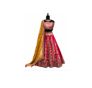 Lehenga Choli de mariée or cramoisi, moderne et élégant, tenue de soirée, tenue de mariage et de festival traditionnelle de créateur pour femme, infroissable - Product Image 3