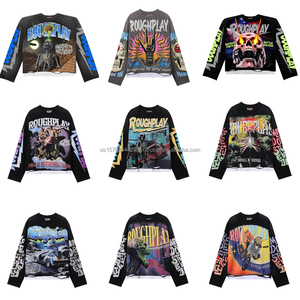 Camisetas de Manga Larga con Estampado de Letras RoughPlay, 100% Algodón Grueso de Alta Calidad, Sudaderas con Capucha de Diseño Vintage para Hombre - Product Image 1