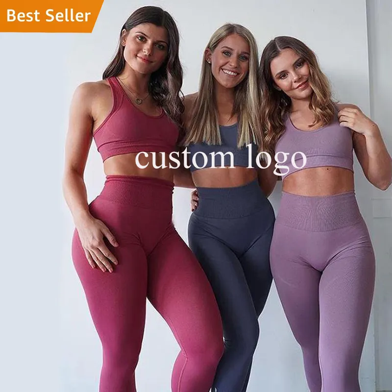 2023 Fashion Hot Sell Custom Logo Seamless Fitness Sport Gym Butt Lift Yoga Wear Sets For Women