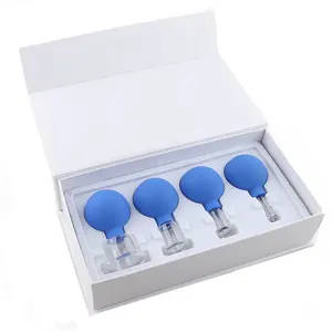 Glass Facial Cupping Set 4pcs Silicone Vacuum Suction Face Massage Cups Anti Cellulite Therapy Sets