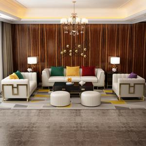 มาใหม่เฟอร์นิเจอร์ห้องนั่งเล่นโซฟาหรูหราทันสมัยหนังสีเบจ1 + 2 + 3ชุดเฟอร์นิเจอร์ - Product Image 2