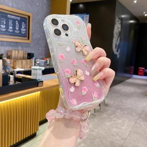 Nouvelle coque de téléphone motif papillon et fleurs pour iPhone 16 17 11 18 Pro Max, motif cluster, estivale, légère, fraîche, tendance, avec chaîne, protection intégrale - Product Image 4
