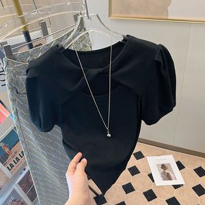 GX383 Estate 2025 Moda Unica Top con Design Incrociato, <span class=keywords><strong>T</strong></span>-Shirt da Donna a Maniche Corte in Tinta Unita - Product Image 3