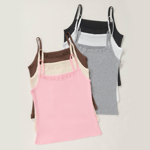 Débardeur <span class=keywords><strong>sans</strong></span> manches à col en dentelle, style polyvalent, 6 couleurs au choix, couleur unie, pour femmes et jeunes filles - Product Image 4