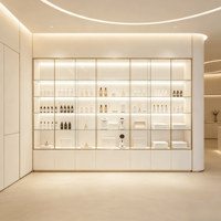Étagères de présentation de cosmétiques de luxe avec éclairage LED, conception personnalisée pour magasins de cosmétiques et vitrines en verre, solution complète pour l'aménagement de magasins.