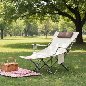 Chaise de camping portable d'extérieur, chaise longue de plage à double usage, chaise de jardin en acier minimaliste pour la détente - Product Image 1