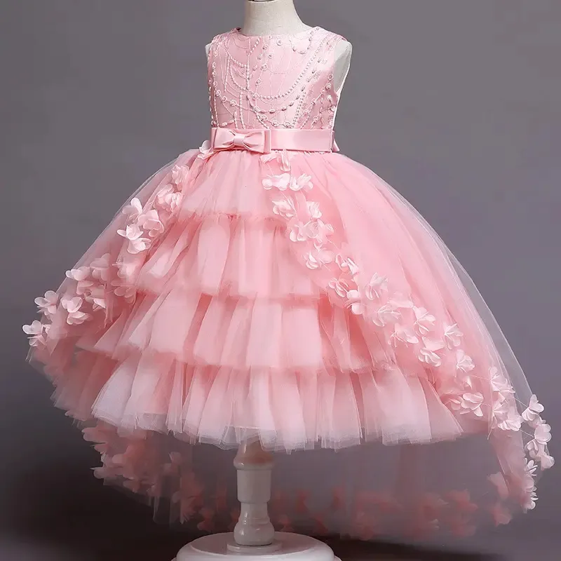 Zarif prenses abiye 10 yaşındaki kızlar için uzun firar çiçek kız Net elbiseler ziyafet çocuk parti elbise