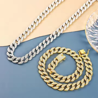 Vente chaude d'usine 2 pièces/ensemble Bracelet et collier chaîne cubaine en alliage et strass Hip Hop Bijoux