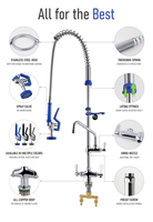 Robinet de cuisine professionnel réglable à double douchette, en acier inoxydable 304, chromé, à montage sur plan, haute pression