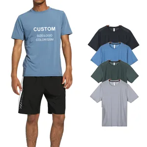 Camiseta de poliéster simples para homens, camiseta de secagem rápida, original, roupas de bolso leve, camiseta para homens