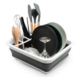 Escurridor de Platos Plegable Cuadrado Tamaño L con Organizador de Utensilios para Almacenamiento en la Encimera de la Cocina - Product Image 1