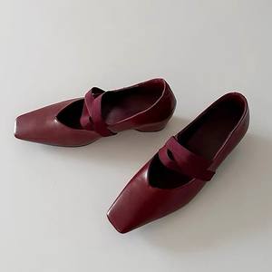 Chaussures plates Mary Jane en cuir véritable à bout carré, talon moyen de 3 à 6 cm, confortables pour femmes, à porter au quotidien - Product Image 2