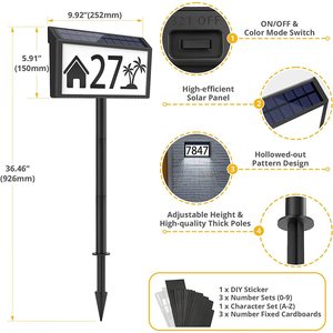 Lampe de signalisation solaire Hua Enxing, plaque de numéro de maison éclairée par LED, lampe de porte extérieure pour cour - Product Image 2