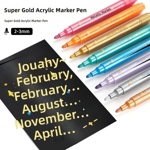 8 stylos <span class=keywords><strong>marqueurs</strong></span> métalliques à pointe moyenne de 2-3 mm, stylos à peinture scintillante pour papier noir, scrapbooking, lettrage manuel et projets artistiques - Product Image 1
