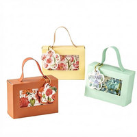 Boîte cadeau portable personnalisée avec poignée et fenêtre transparente, boîte en papier créative style sac à main pour fleurs, biscuits, marquage de boutique