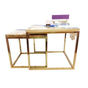Handcrafted High Quality Metal & Wooden <b>Epoxy</b> Resin Nesting <b>Table</b> With Shiny Gold Plated Stand Bedroom <b>Table</b> Garden Nested <b>Table</b> - Product Image 1