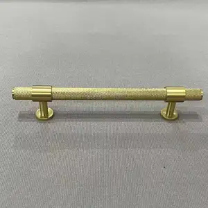 Long Knurled Handle Kitchen Cabinet Door Handles Drawer Pulls Solid Brass T Bar Bedroom Knobs Wardrobe Decor Furniture Hardware