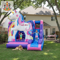 Château gonflable combiné avec toboggan et trampoline, certifié CE, motif licorne, pour enfants, qualité commerciale, PVC