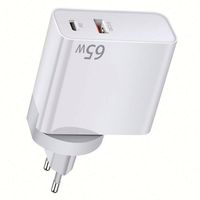 Chargeurs rapides avec prises US, UK, EU, AU, double port USB 1U1C, 65W, chargeur mural pour ordinateur portable, chargeur mural 65W Gan