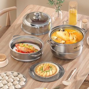 AUX 304 Stainless Steel 3-Layer <b>Steamer</b> Pot With Glass Lid For Gas And Induction Cooker - Product Image 3