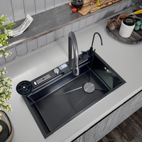 Robinet de cuisine en acier inoxydable fait à la main à évier simple avec affichage numérique intelligent de style requin
