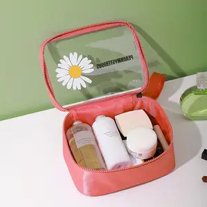 Tas kosmetik transparan Travel tas Makeup bening ritsleting wanita PVC tas cuci perlengkapan mandi penyimpanan Organizer rias wajah casing kecantikan