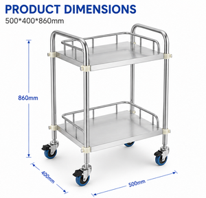 Chariot médical à 2 niveaux en acier inoxydable avec garde-corps et roulettes, chariot utilitaire roulant robuste pour hôpital, clinique, laboratoire - Product Image 4