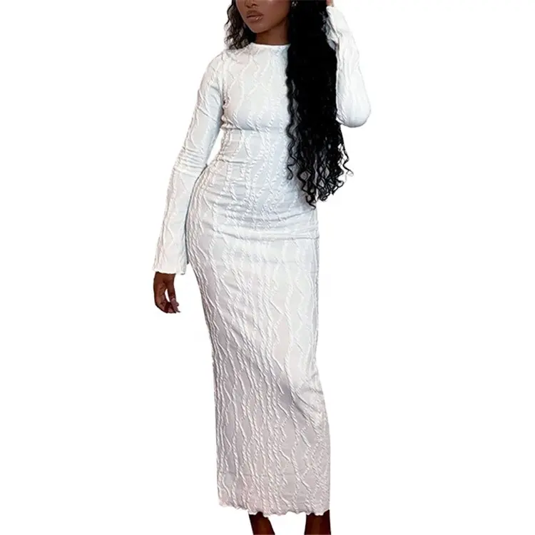Robe tricotée élégante blanche pour femmes, décontractée, mince, à manches longues