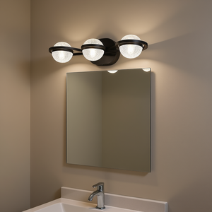 Applique murale moderne en fer noir à 3 ampoules LED pour salle de bain, avec abat-jour en acrylique effet sable cristallin, lampe de miroir à lumière blanc chaud et intensité réglable - Product Image 2