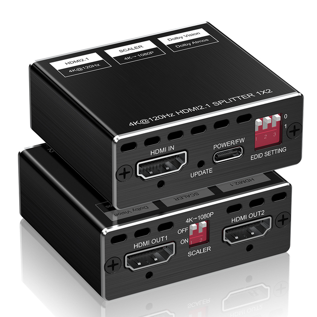 Best 8k60hz hdmi 2.1 Splitter Arc Audio EDID Copy Downscale Video Switcher Splitter Box Converter 1 in 2 Out hdmi Splitter