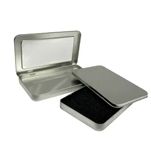 Lata rectangular de calidad alimentaria para embalaje de galletas y té, lata de Metal, tapa transparente, caja de lata rectangular con ventana