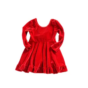 लड़कियों बुटीक लाल मखमल की पोशाक बड़ा गोल्डन धनुष वापस पर बच्चों को क्रिसमस कपड़े