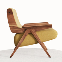 Fauteuil de luxe moderne pour hall d'hôtel, fauteuil lounge en bois de style mid-century, chaise individuelle pour réception commerciale ou zone d'attente de complexe hôtelier
