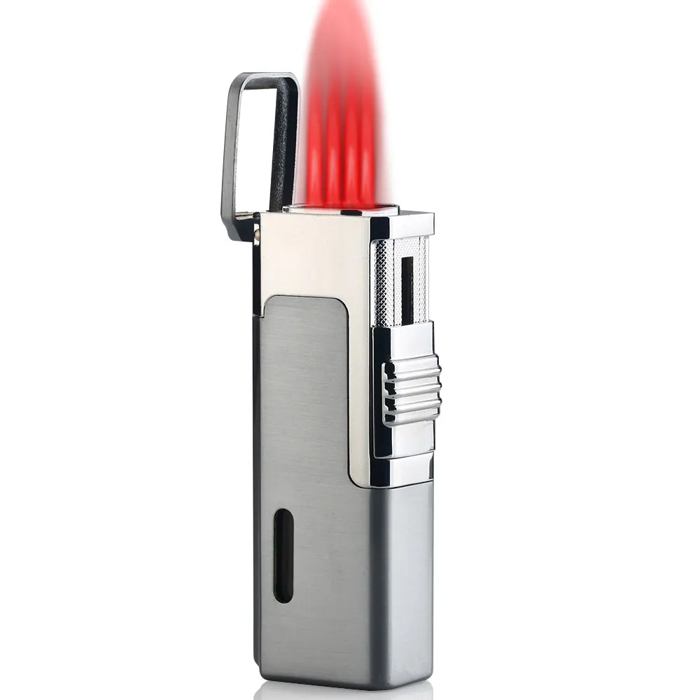 Hot Sale Smoking Accessories Custom Logo Windproof Red Flame Butane Gas Refillable Cigar Cigarette Jet Torch Lighter