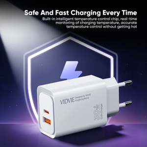 <span class=keywords><strong>Cargador</strong></span> Rápido GaN VIDVIE de Alta Calidad con Enchufe Europeo, PD, PPS, QC3.0, Puertos Duales Tipo-C y USB, Carga Rápida de 30W para Teléfono - Product Image 4