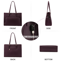 Sac fourre-tout de bureau imperméable et élégant avec port USB, sac à main en cuir, sac à bandoulière, sac d'affaires, sac d'école, sac pour ordinateur portable pour femmes